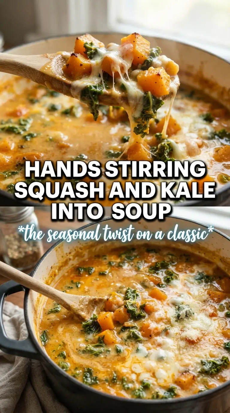 Butternut Squash Lasagna Soup With Kale And Mozzarella creamy autumn soup