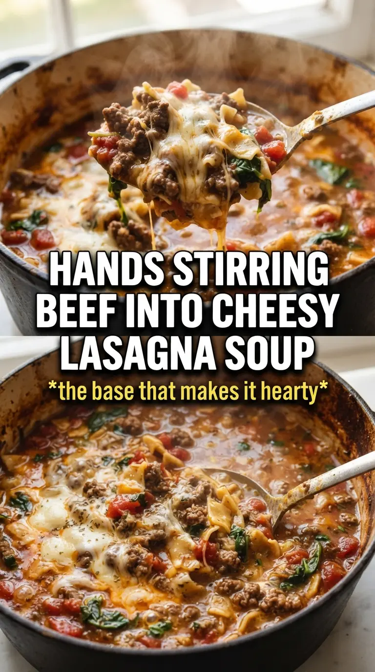 Cheesy Ground Beef Lasagna Soup rich cheesy tomato