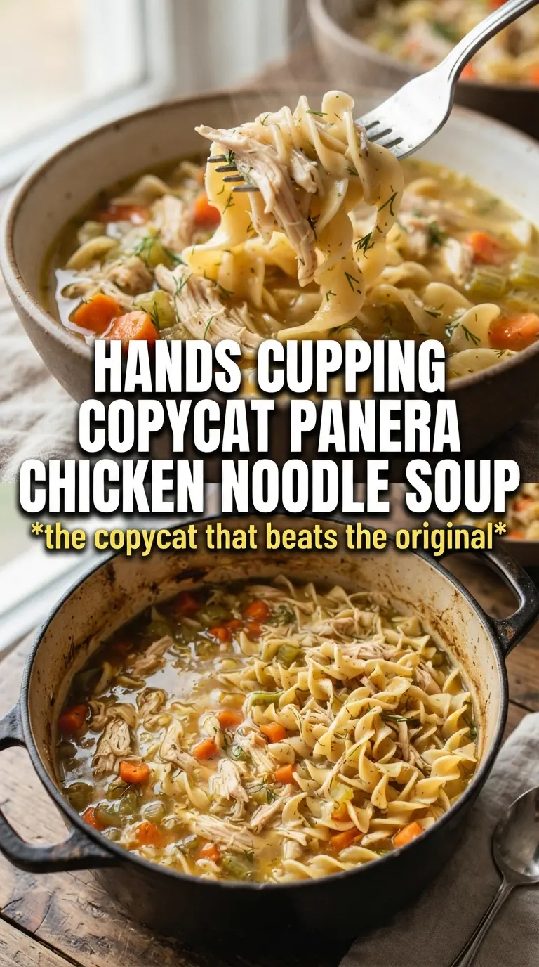 Copycat Panera Bread Chicken Noodle Soup clear broth, tender noodles, savory