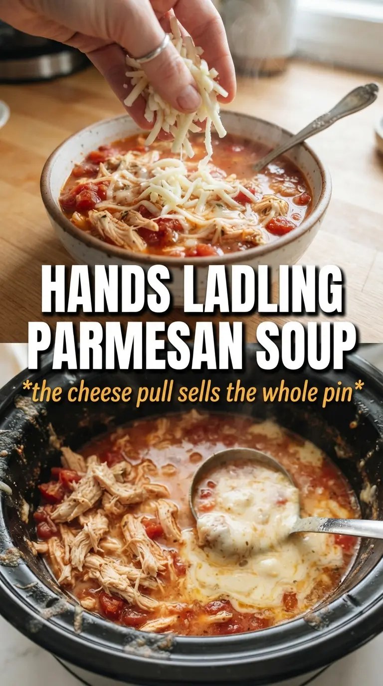 Crockpot Chicken Parmesan Soup creamy tomato, cheesy, hearty