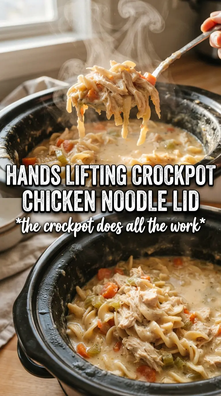 Crockpot Creamy Chicken Noodle Soup creamy chicken noodle, cozy, comforting