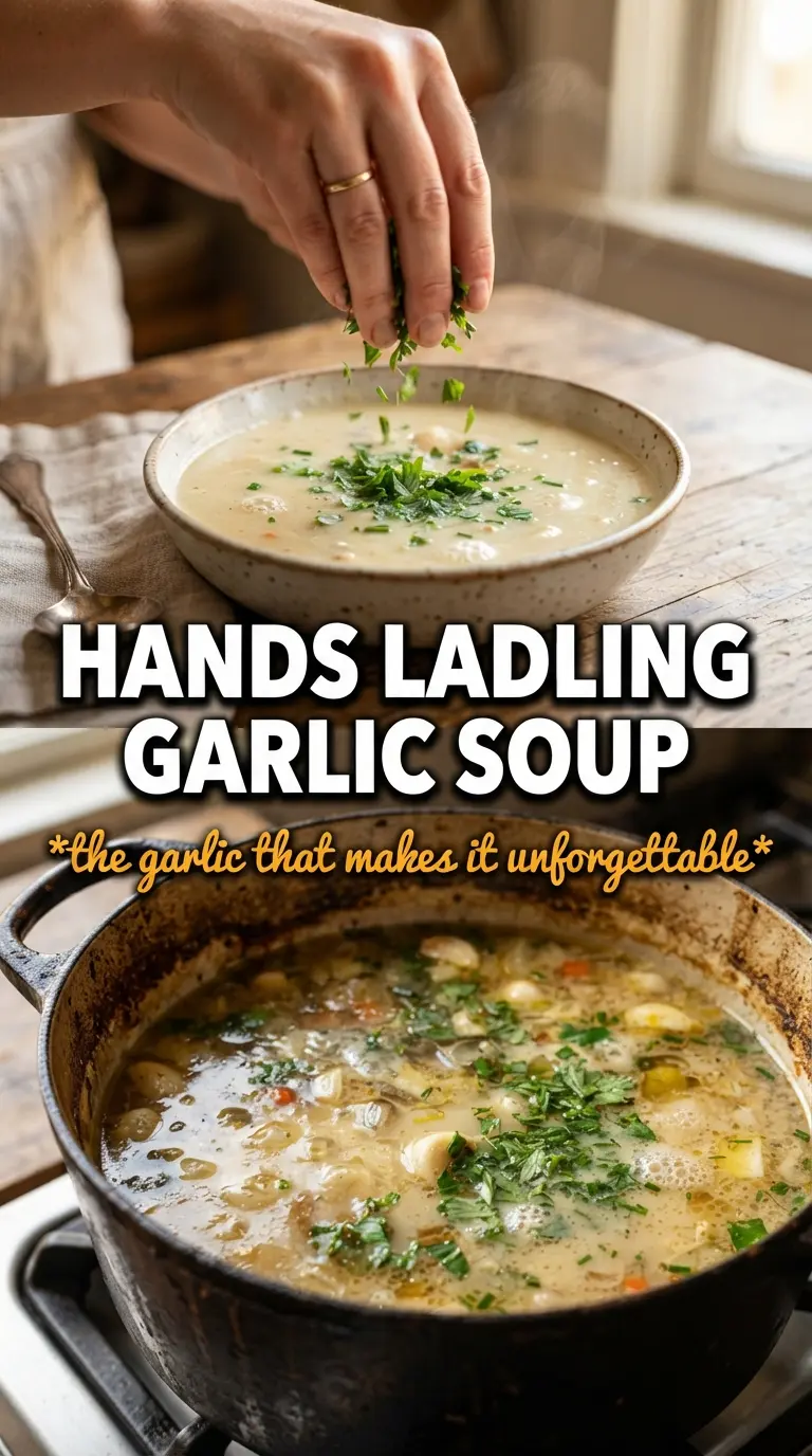 Garlic Soup silky roasted egg-topped