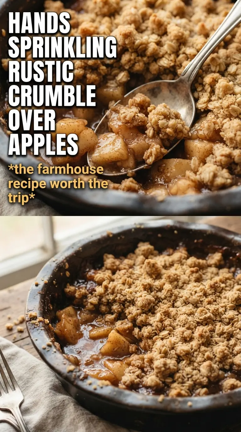 Hickory Bridge Farm Apple Crisp with buttery oat crumble, caramelized apples, farmhouse dessert