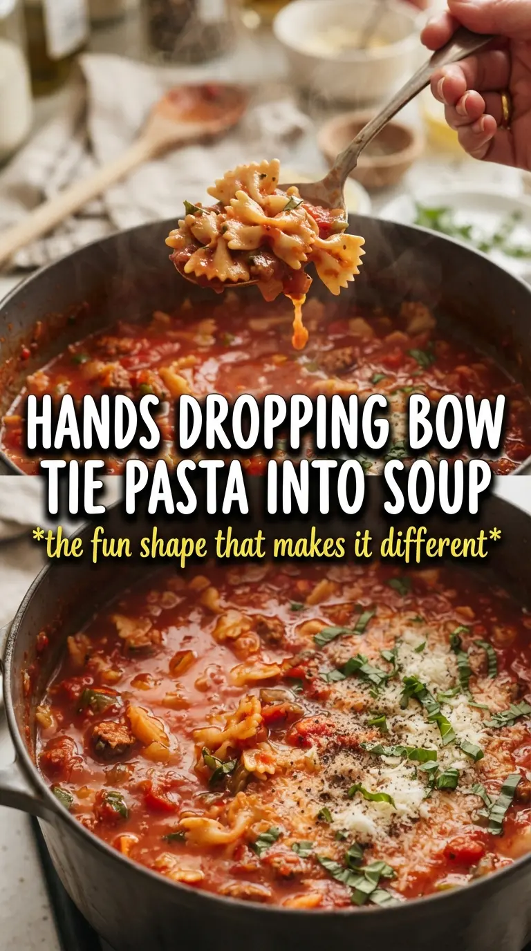 Lasagna soup with bow tie pasta tomatoey cheesy