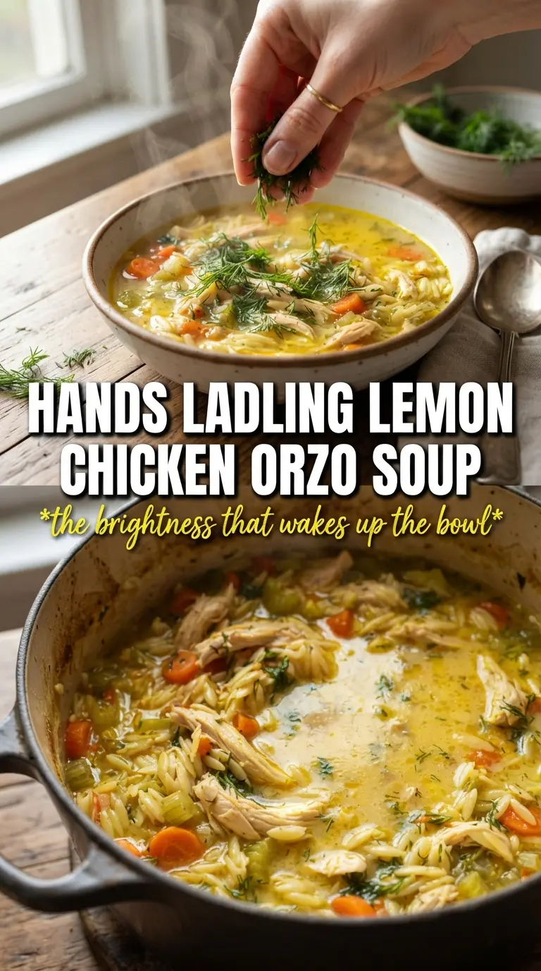 Lemon Chicken Orzo Soup bright lemony broth, shredded chicken, tender orzo