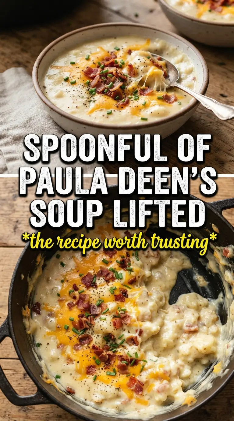 Paula Deen loaded baked potato soup creamy bacon cheddar