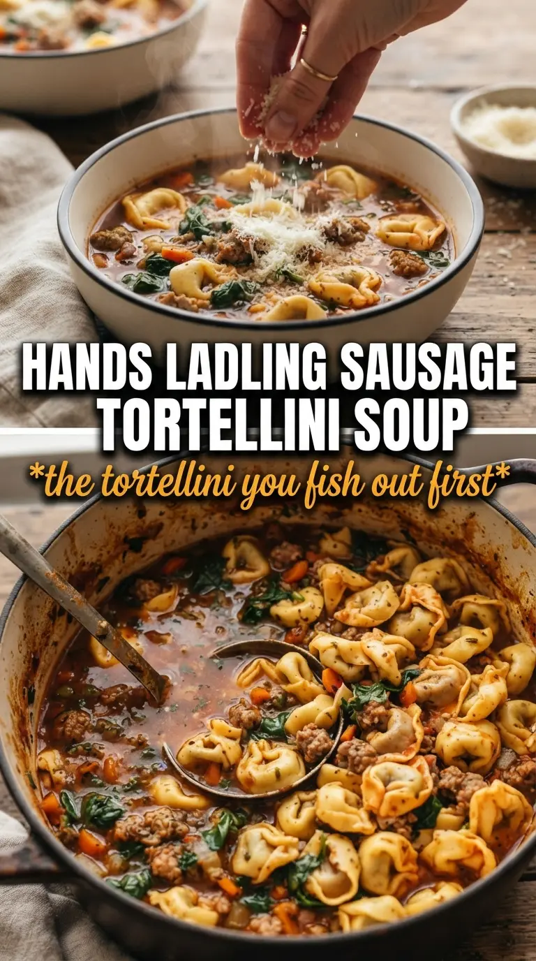 Sausage and tortellini soup tomato-cream, cheesy, hearty