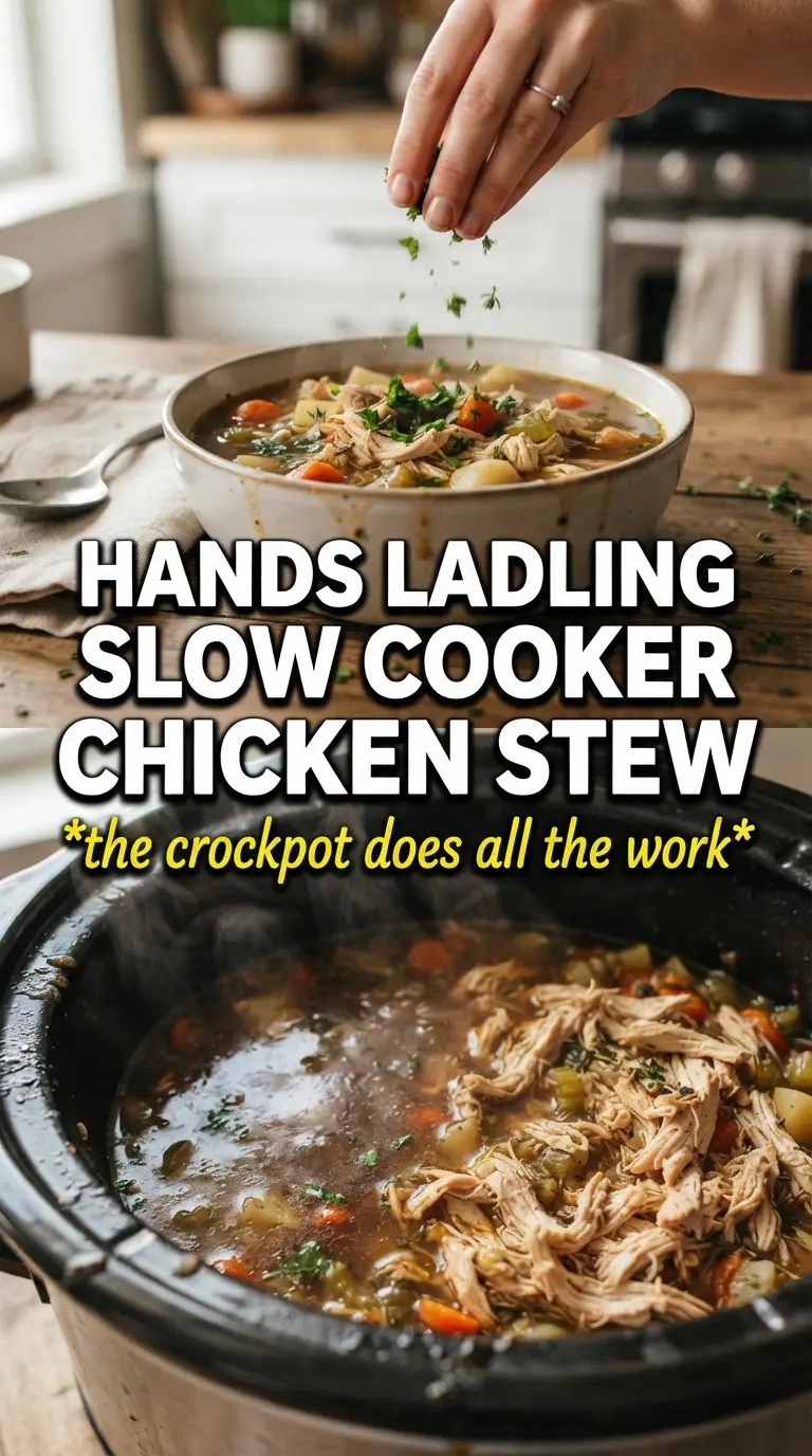 Slow Cooker Chicken Stew golden gravy, tender chicken, hearty vegetables