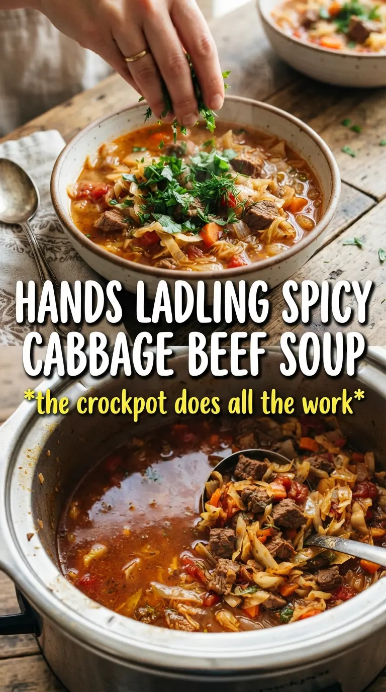 Slow Cooker Spicy Cabbage Beef Soup hearty tomato broth