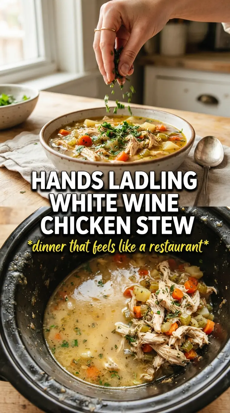 Slow Cooker White Wine Chicken Stew tender mushrooms thyme